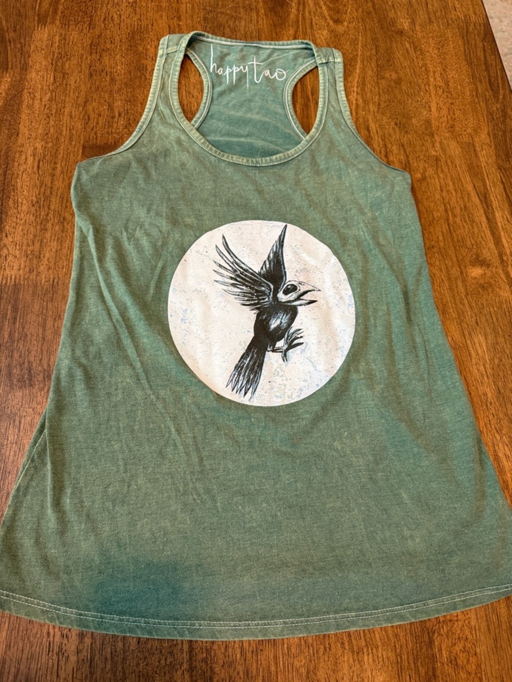 Happy Tao Olive Racerback Tank with Bird Graphic